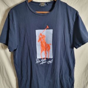 Polo by Ralph Lauren Blue Tee with Bold Orange Graphic
